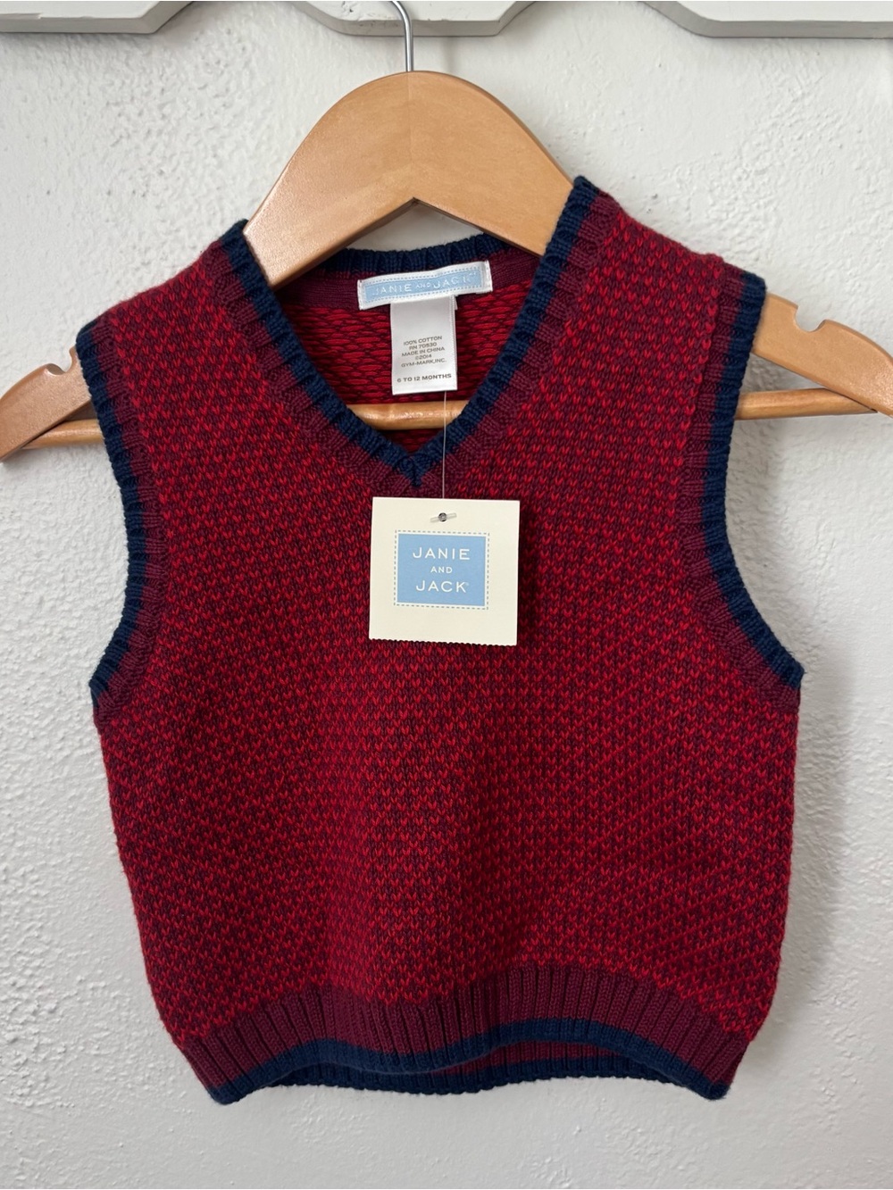 NWT Janie and Jack Baby Sweater Vest 6-12M Red Navy Preppy Holiday Fall